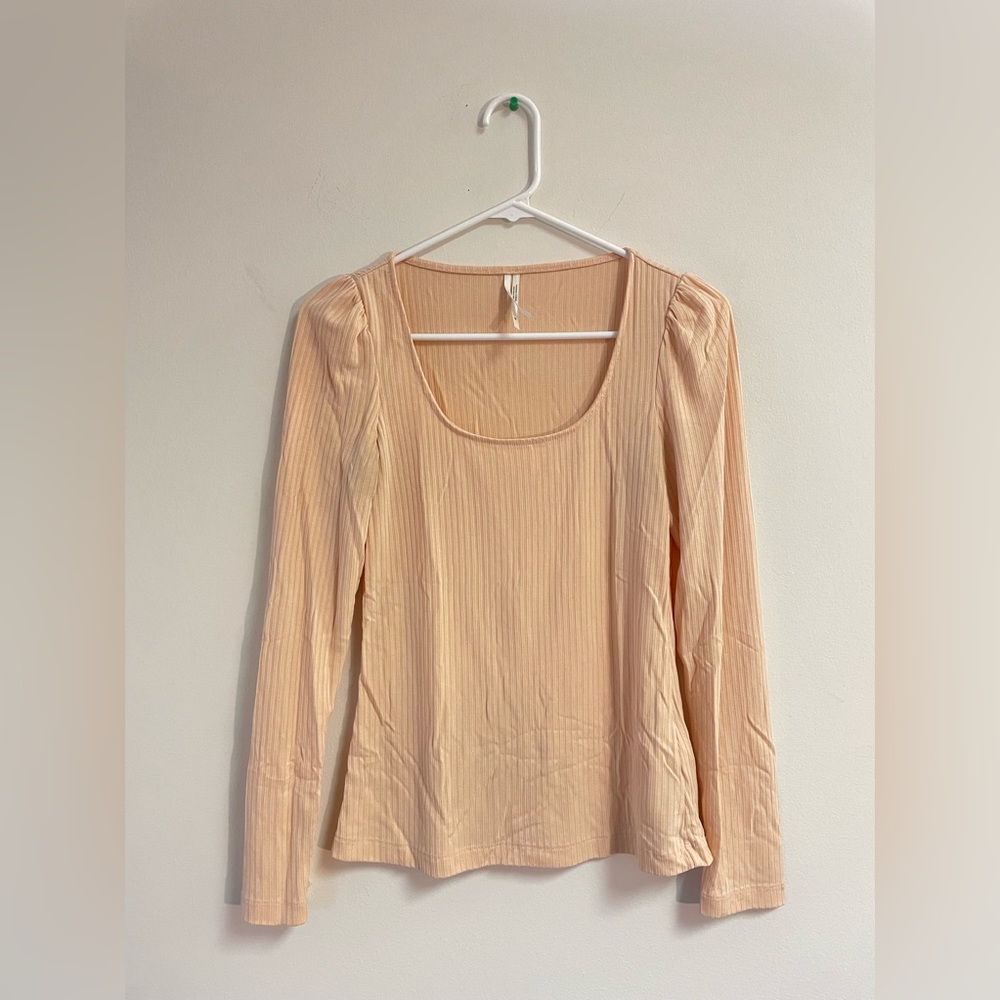 Women’s low neck Anthropologie tan shirt